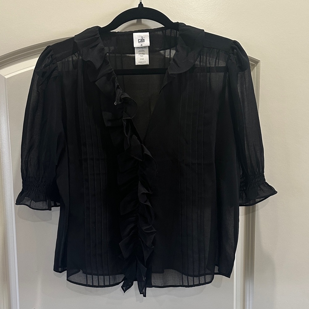CAbi Black Sheer Ruffled Blouse